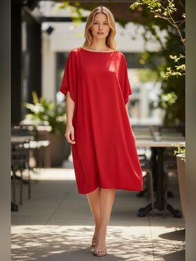 Anna Cate Effortless Red Midi Dress with Relaxed Dolman Sleeves size M